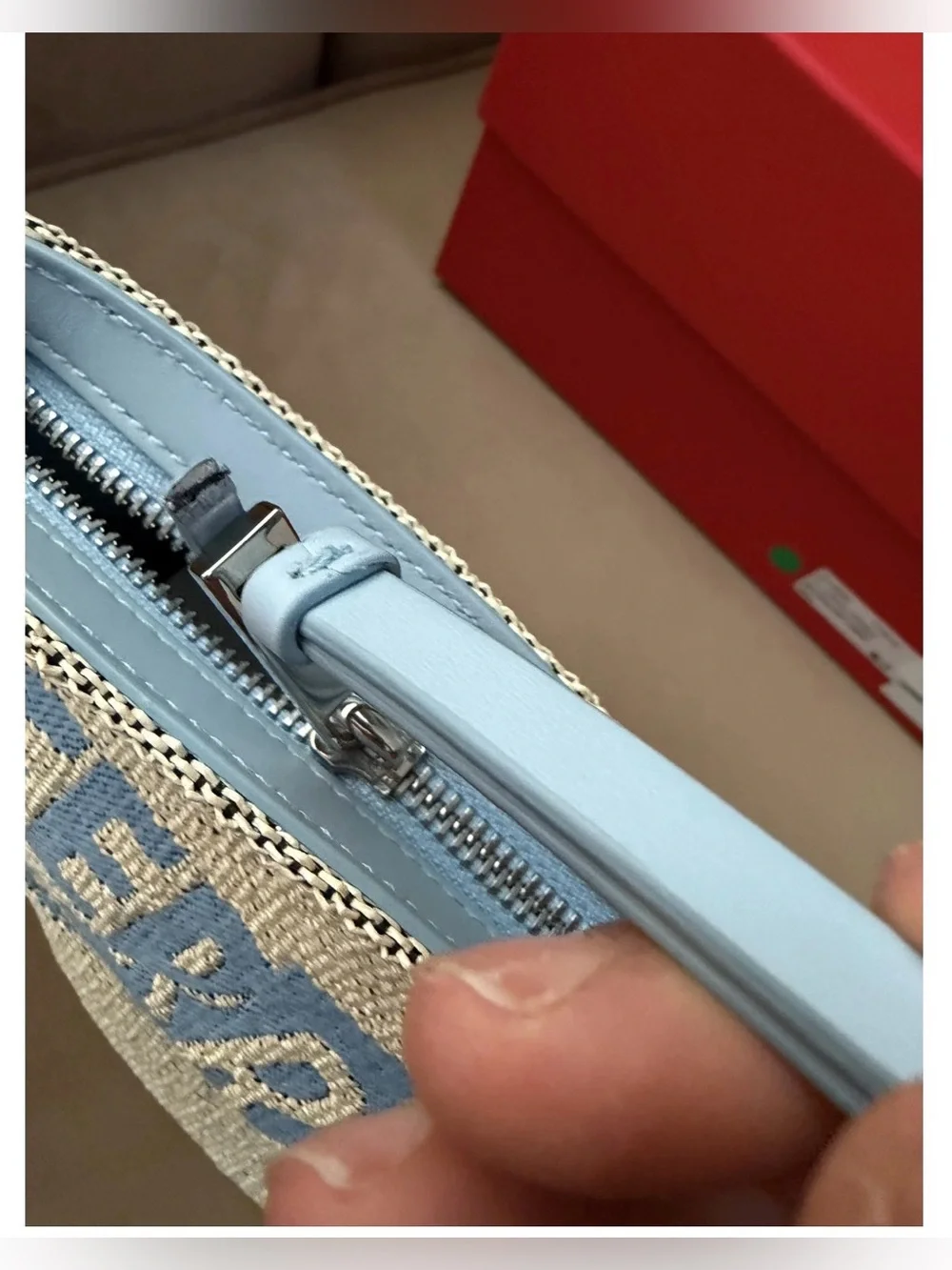 Salvatore Ferragamo Natural Canvas Pouch with Light Blue Logo